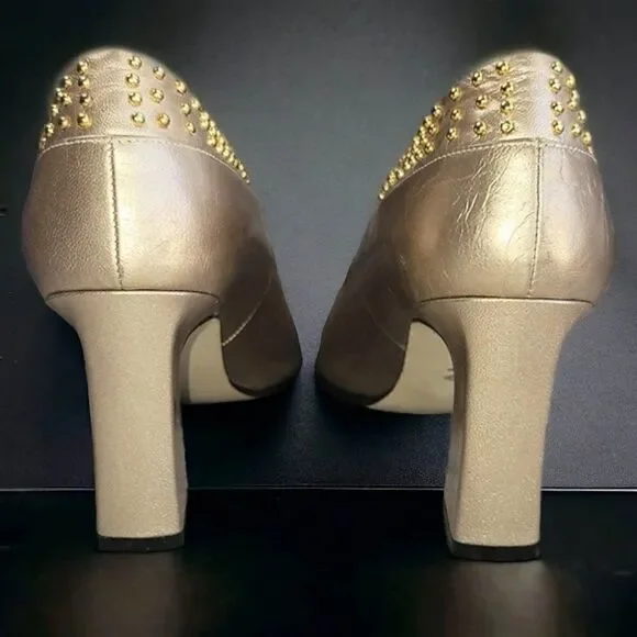 Stefani gold leather beads vintage chunky heels - Picture 5 of 5